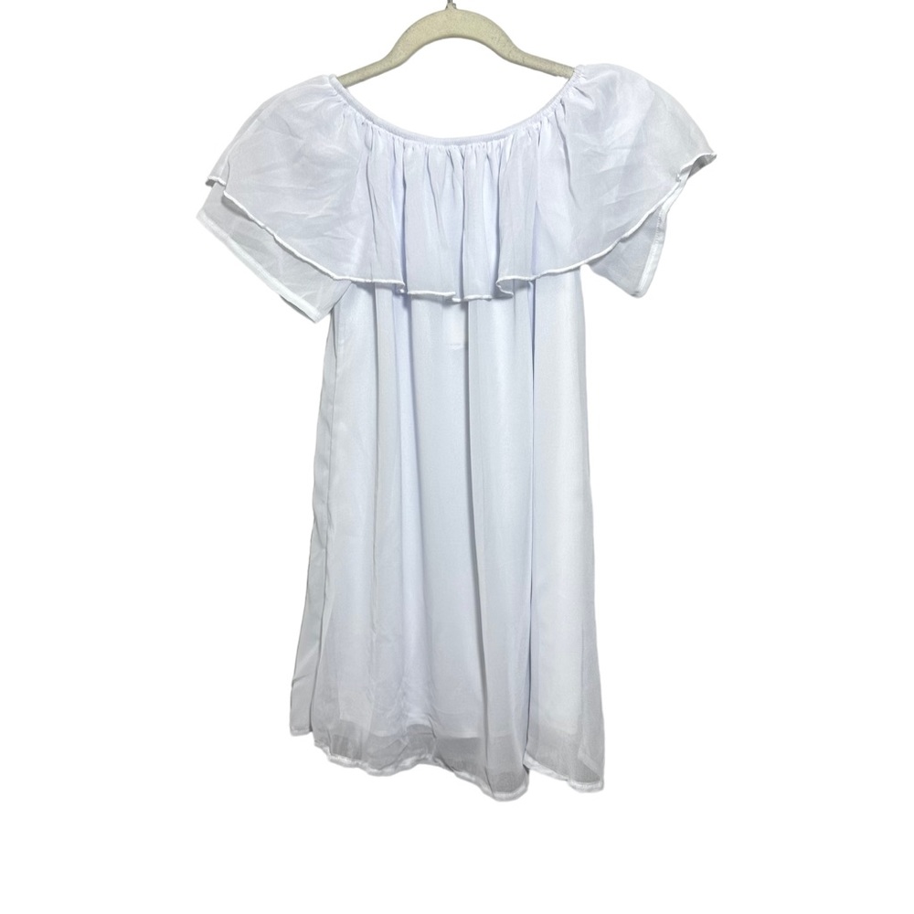 Poetsky Womens Sz S Off Shoulder White Mini Dress Lined Ruffle NWT
